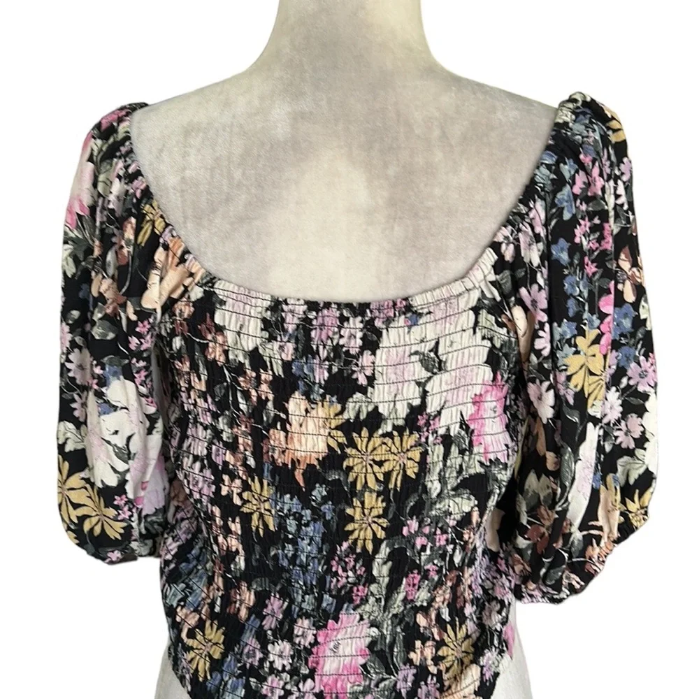 Saltwater Luxe Lenny Multi Floral Oasis Puff Sleeve Off Shoulder Crop Top - M - Picture 10 of 16